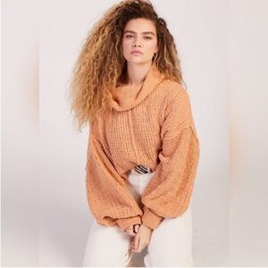 Free People Cozy Knit Cowl Neck Sweater in Peach